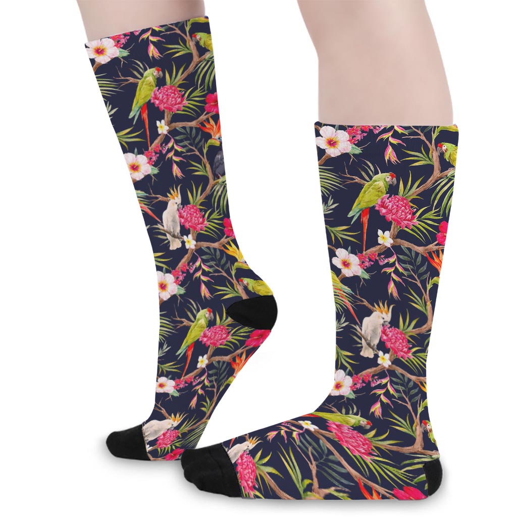 Parrot Toucan Tropical Pattern Print Long Socks