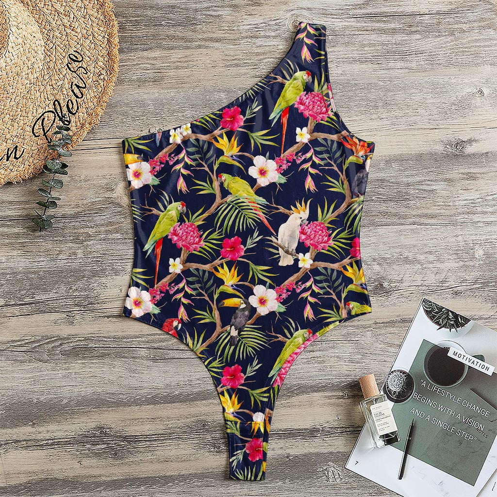 Parrot Toucan Tropical Pattern Print One Shoulder Bodysuit