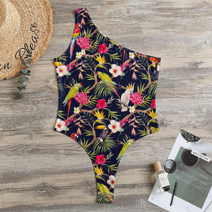 Parrot Toucan Tropical Pattern Print One Shoulder Bodysuit