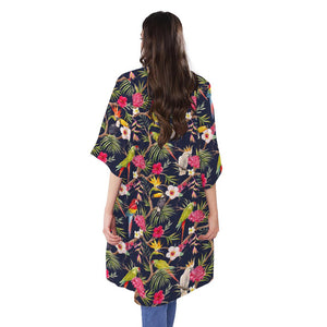 Parrot Toucan Tropical Pattern Print Open Front Beach Cover Up