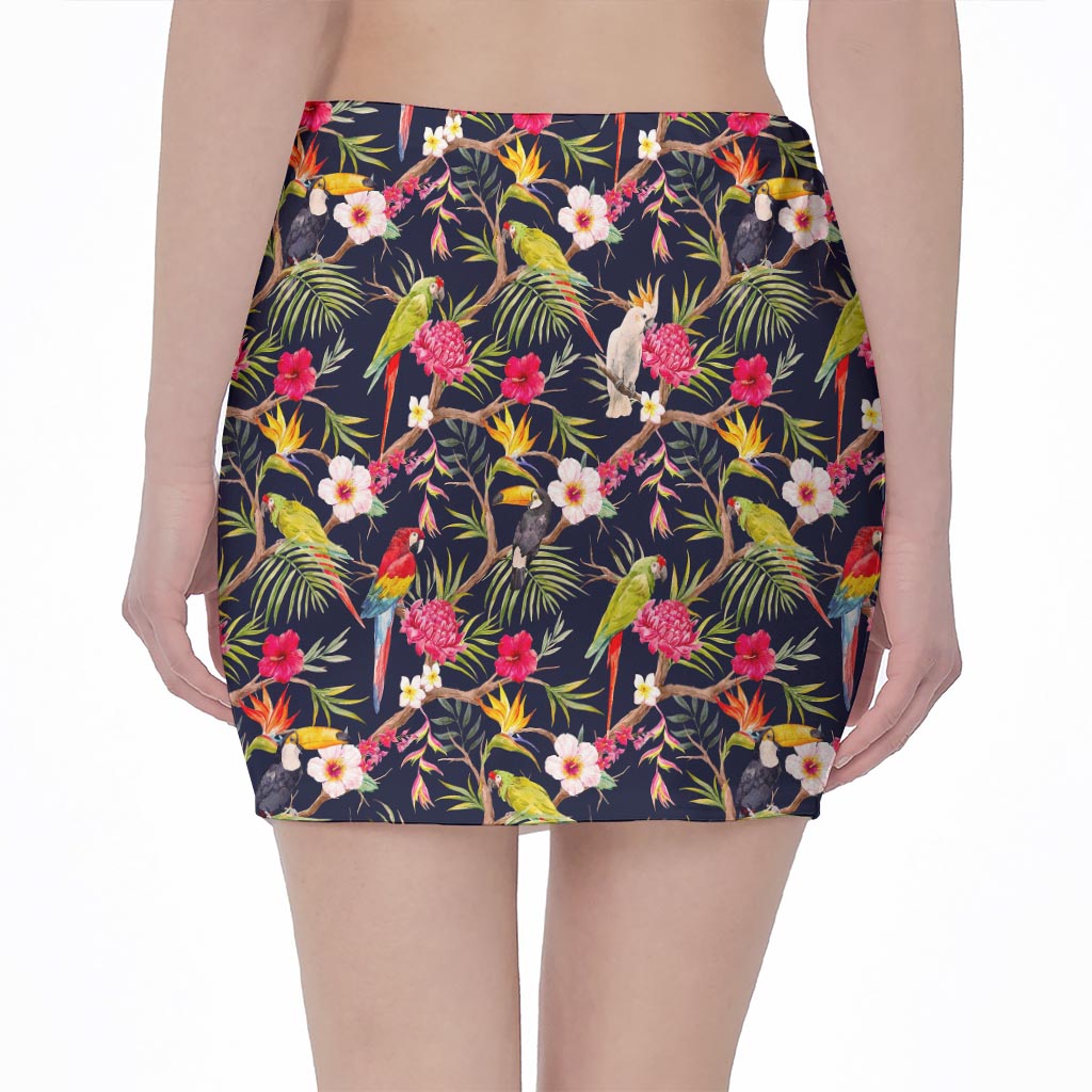 Parrot Toucan Tropical Pattern Print Pencil Mini Skirt