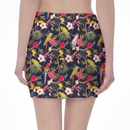 Parrot Toucan Tropical Pattern Print Pencil Mini Skirt