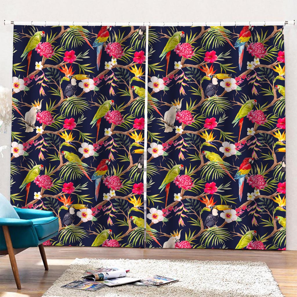 Parrot Toucan Tropical Pattern Print Pencil Pleat Curtains