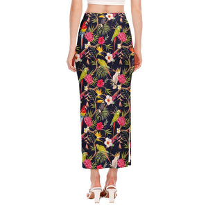 Parrot Toucan Tropical Pattern Print Side Slit Maxi Skirt