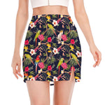 Parrot Toucan Tropical Pattern Print Side Slit Mini Skirt