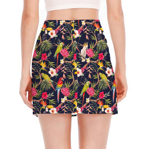 Parrot Toucan Tropical Pattern Print Side Slit Mini Skirt