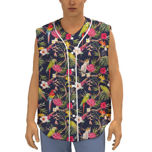 Parrot Toucan Tropical Pattern Print Sleeveless Baseball Jersey