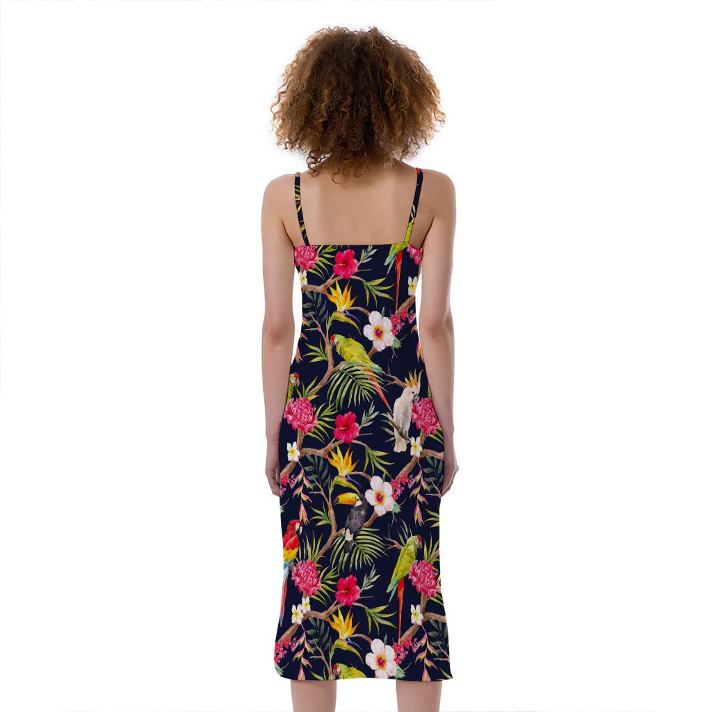 Parrot Toucan Tropical Pattern Print Slim Fit Midi Cami Dress