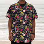 Parrot Toucan Tropical Pattern Print Textured Short Sleeve Shirt