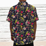 Parrot Toucan Tropical Pattern Print Textured Short Sleeve Shirt