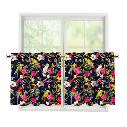 Parrot Toucan Tropical Pattern Print Tier Curtains