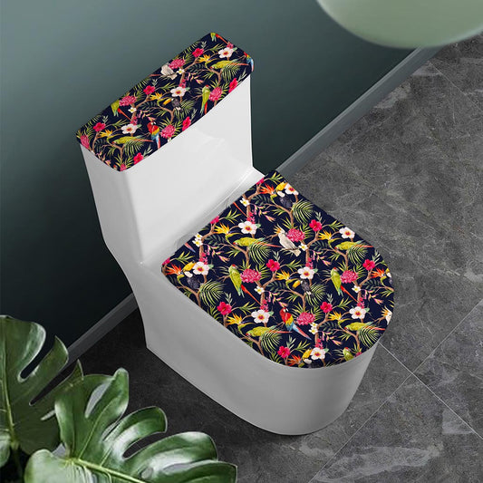 Parrot Toucan Tropical Pattern Print Toilet Lid And Tank Cover Set