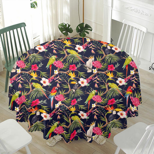 Parrot Toucan Tropical Pattern Print Waterproof Round Tablecloth