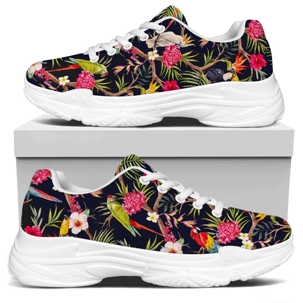 Parrot Toucan Tropical Pattern Print White Chunky Shoes