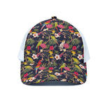 Parrot Toucan Tropical Pattern Print White Mesh Trucker Cap