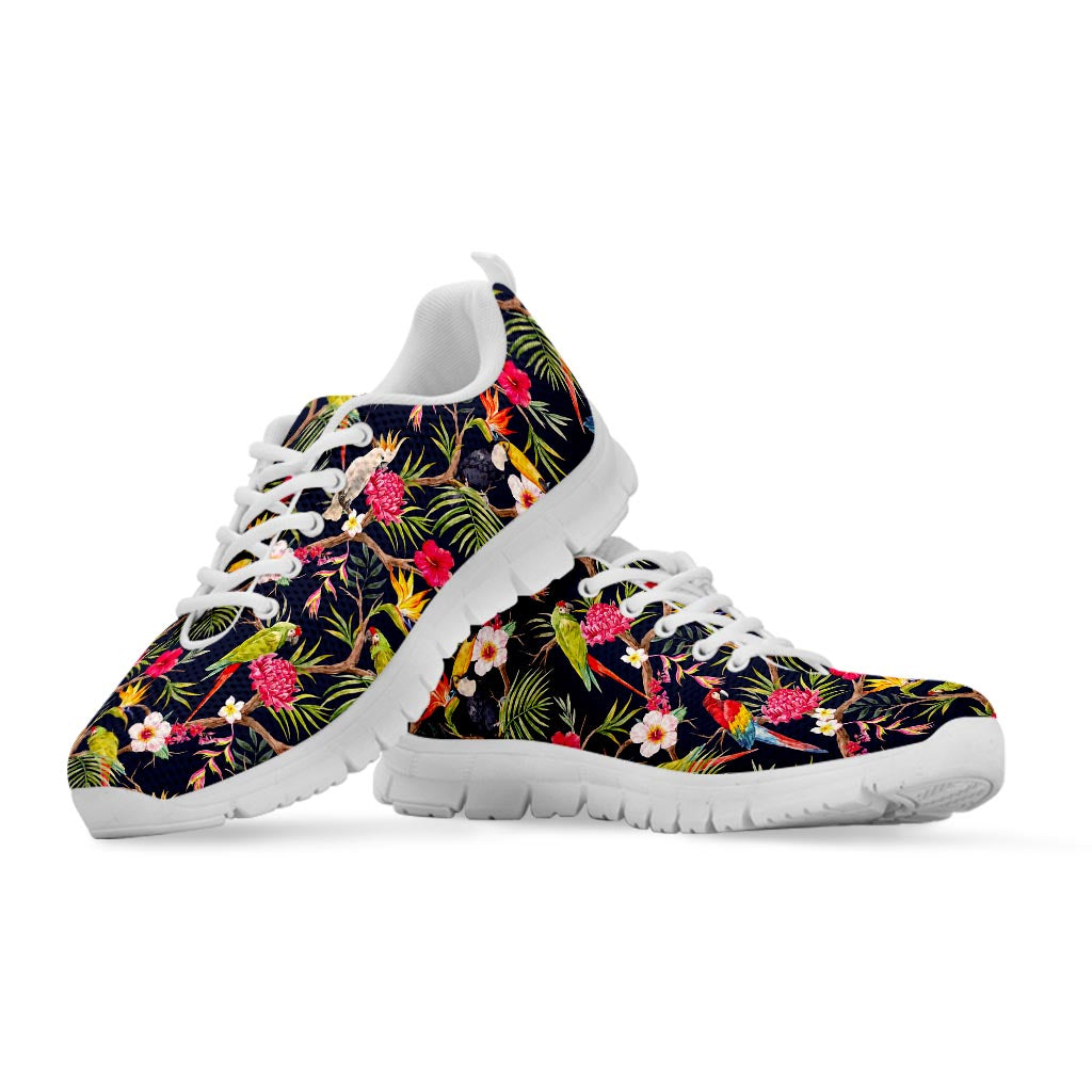 Parrot Toucan Tropical Pattern Print White Running Shoes