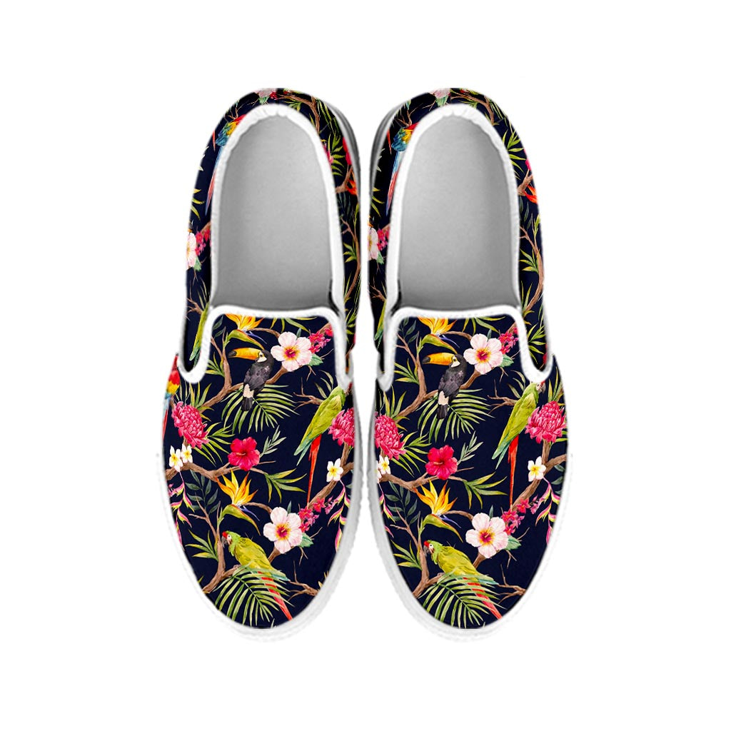 Parrot Toucan Tropical Pattern Print White Slip On Sneakers