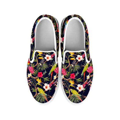 Parrot Toucan Tropical Pattern Print White Slip On Sneakers
