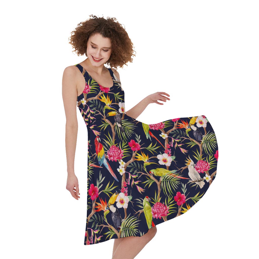 Parrot Toucan Tropical Pattern Print Women's Sleeveless Dress