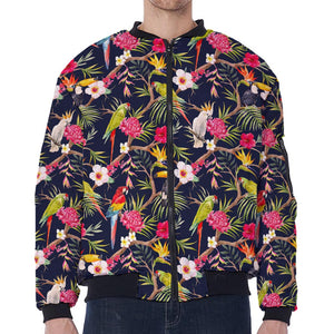 Parrot Toucan Tropical Pattern Print Zip Sleeve Bomber Jacket