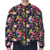 Parrot Toucan Tropical Pattern Print Zip Sleeve Bomber Jacket