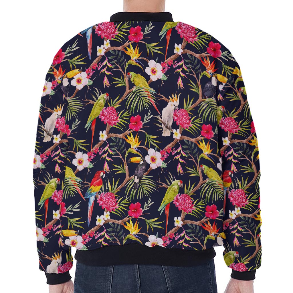 Parrot Toucan Tropical Pattern Print Zip Sleeve Bomber Jacket