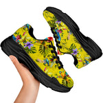 Parrot Tropical Pattern Print Black Chunky Shoes