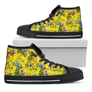 Parrot Tropical Pattern Print Black High Top Sneakers