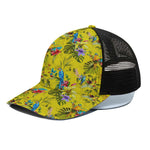Parrot Tropical Pattern Print Black Mesh Trucker Cap