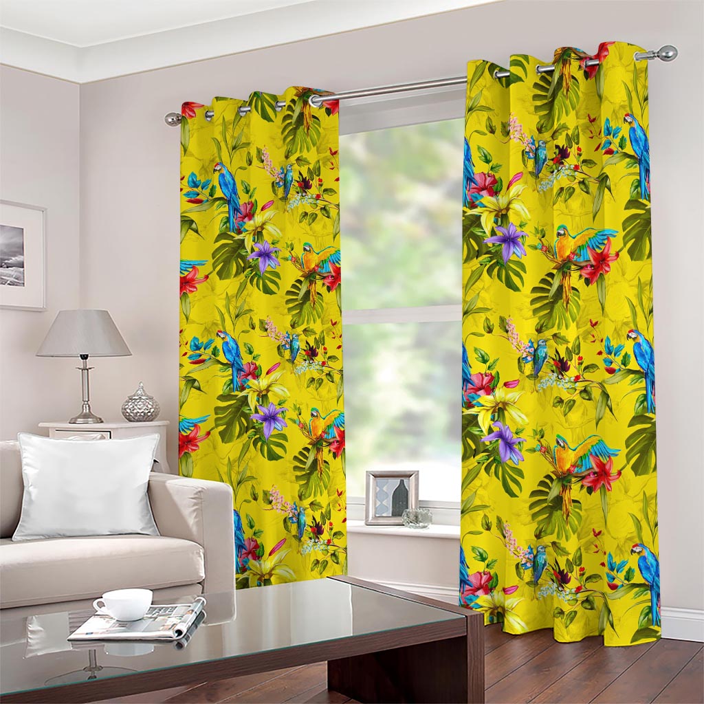 Parrot Tropical Pattern Print Blackout Grommet Curtains