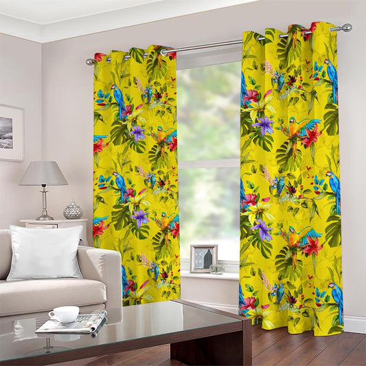 Parrot Tropical Pattern Print Blackout Grommet Curtains