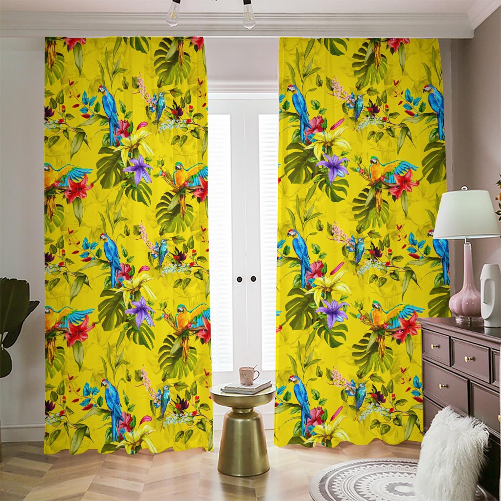 Parrot Tropical Pattern Print Blackout Pencil Pleat Curtains