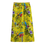 Parrot Tropical Pattern Print Cotton Front Slit Maxi Skirt