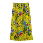 Parrot Tropical Pattern Print Cotton Front Slit Maxi Skirt