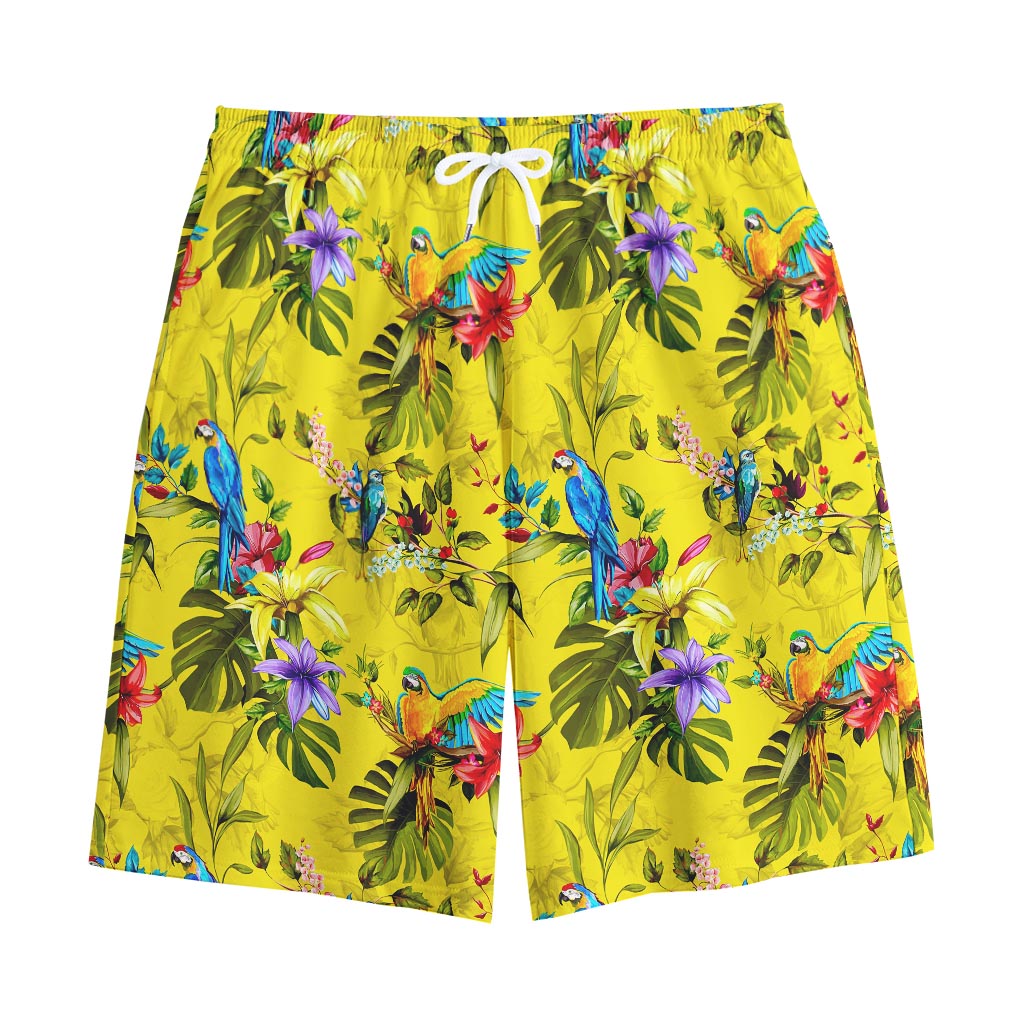 Parrot Tropical Pattern Print Cotton Shorts