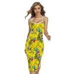 Parrot Tropical Pattern Print Cross Back Cami Dress