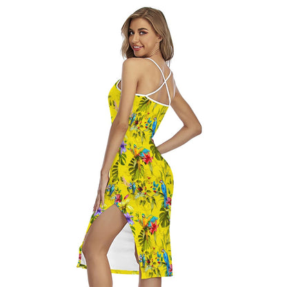 Parrot Tropical Pattern Print Cross Back Cami Dress