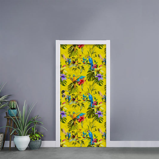 Parrot Tropical Pattern Print Door Sticker