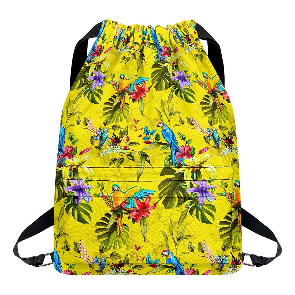 Parrot Tropical Pattern Print Drawstring Backpack