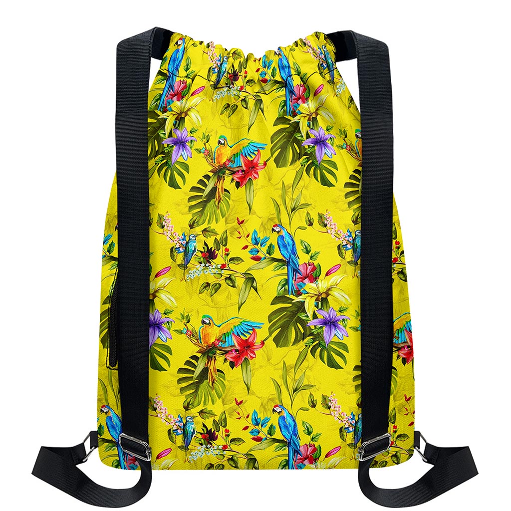 Parrot Tropical Pattern Print Drawstring Backpack