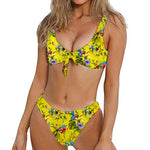 Parrot Tropical Pattern Print Front Bow Tie Bikini