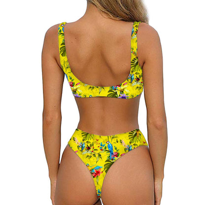 Parrot Tropical Pattern Print Front Bow Tie Bikini