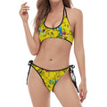 Parrot Tropical Pattern Print Halter Scoop Tie Side Bikini
