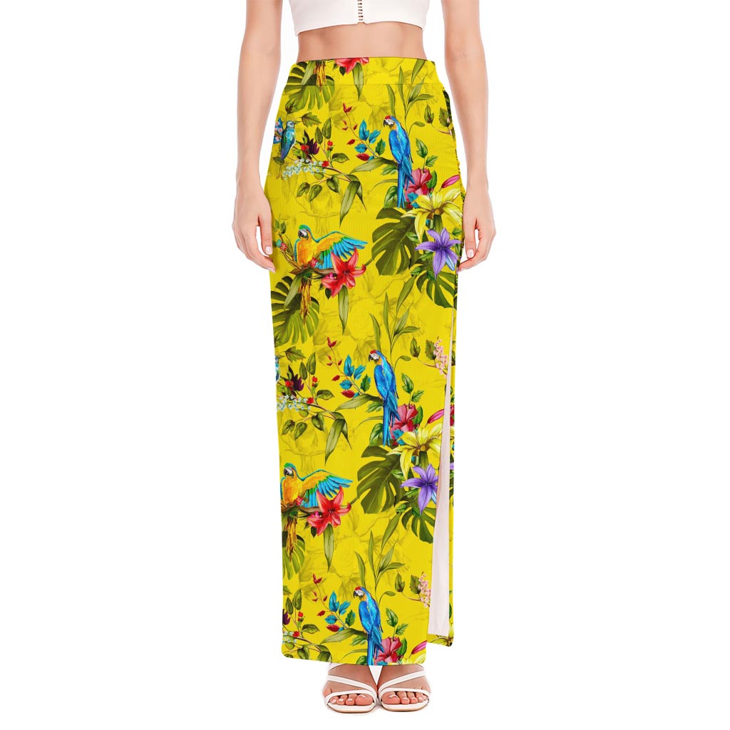 Parrot Tropical Pattern Print High Slit Maxi Skirt