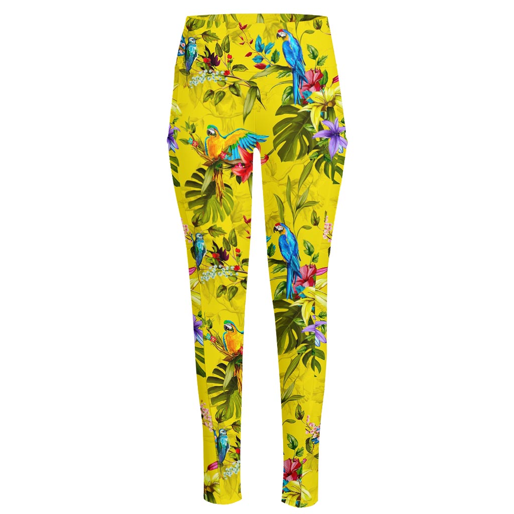 Parrot Tropical Pattern Print High-Waisted Pocket Leggings