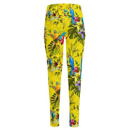 Parrot Tropical Pattern Print High-Waisted Pocket Leggings