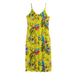 Parrot Tropical Pattern Print Jersey Midi Cami Dress