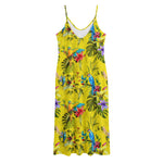 Parrot Tropical Pattern Print Jersey Midi Cami Dress