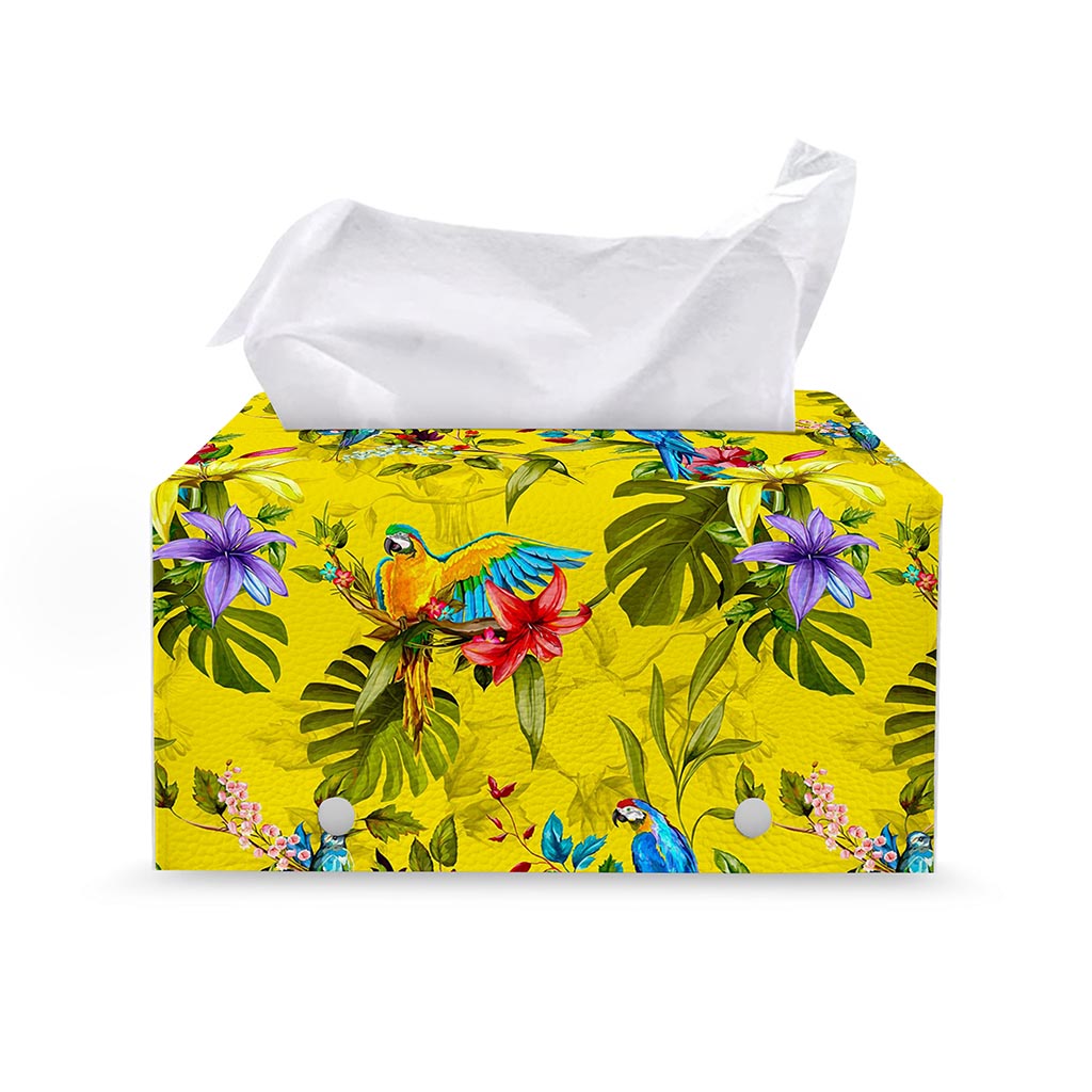 Parrot Tropical Pattern Print Leather Tissue Box Cover