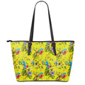 Parrot Tropical Pattern Print Leather Tote Bag With Zipper